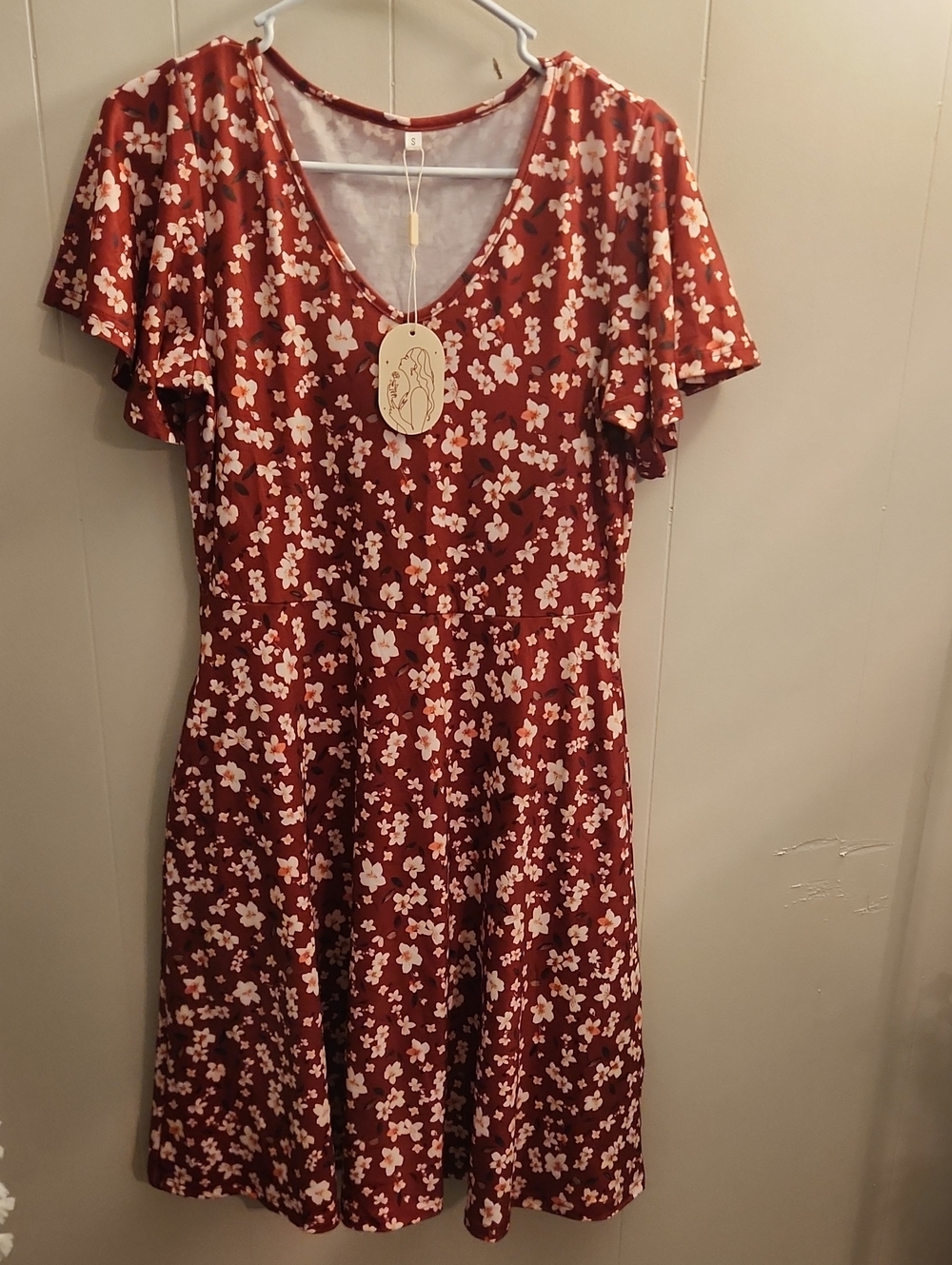 Women’s Rust Floral V-Neck A-Line Dress